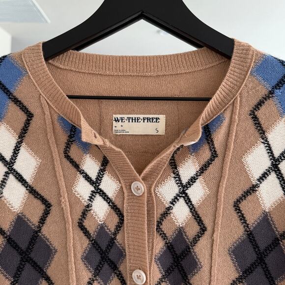 We The Free Aydin Plaid School Girl Cardi Tan Combo - Picture 4 of 5